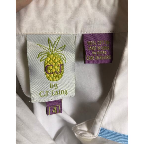 C.J Laing button down white short sleeved blouse / shirt with blue trim size 4 - Picture 11 of 12